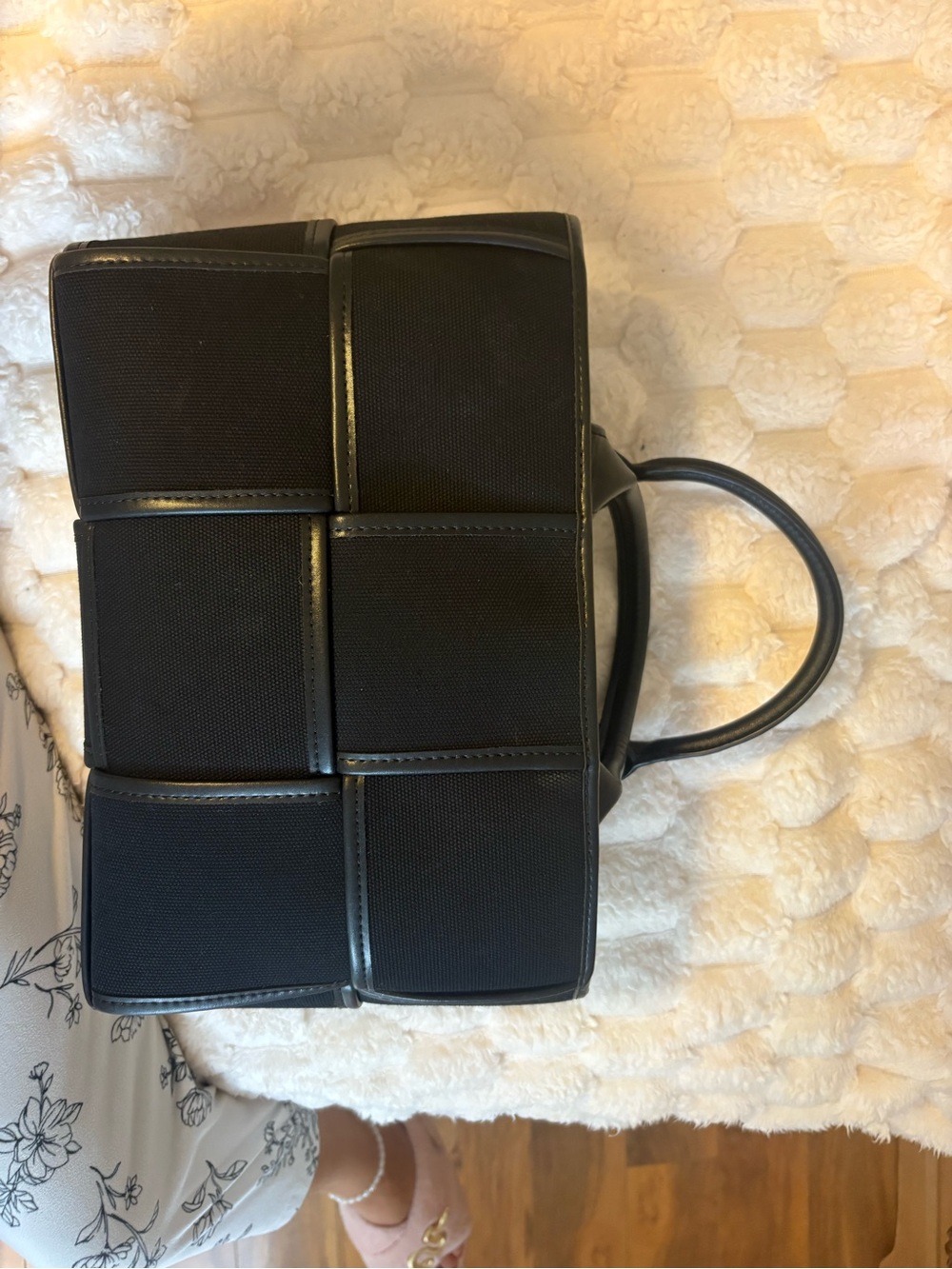 Black Woven Panel Tote Bag - Stylish Everyday Handbag